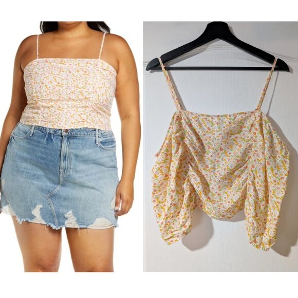 NEW Nordstrom BP. | Ruched Crop Cami In Orange/White Tamara Daisy - Picture 1 of 6